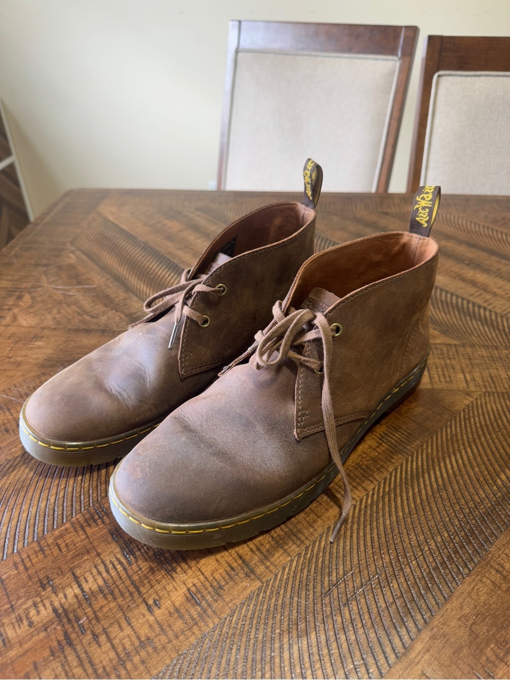 Dr. Martens Brown Leather Chukka Boots with Yellow Stitching